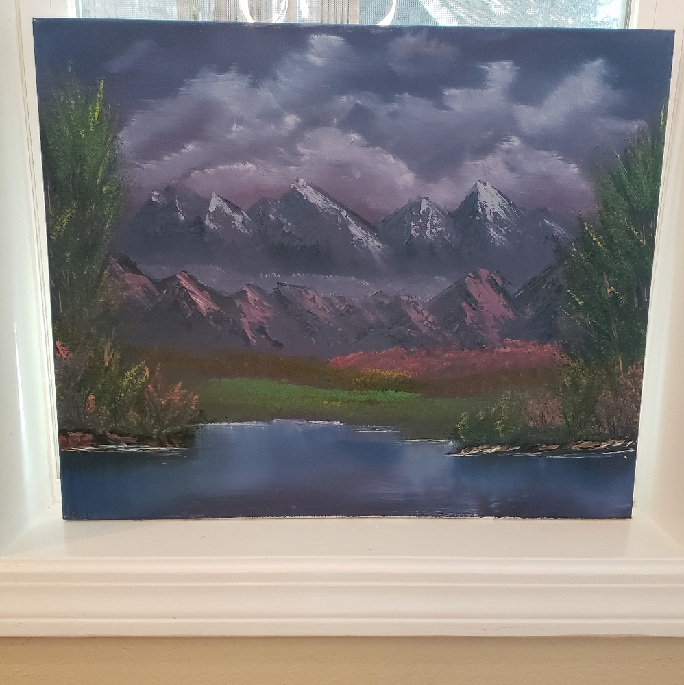 Original Handmade Oil Large Scenic Moutain Range Painting by CEO